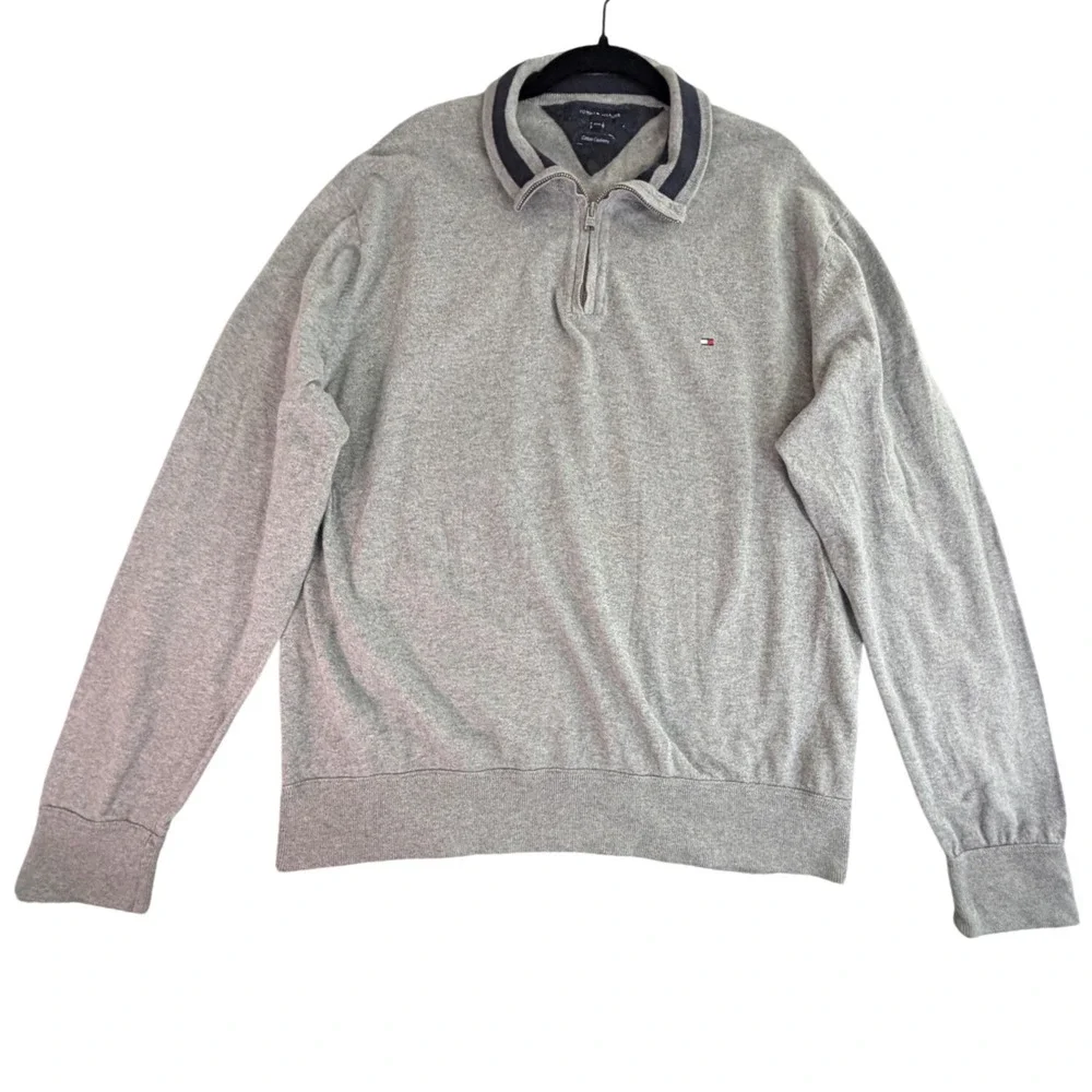 Tommy Hilfiger Mens XXL Gray Cotton Cashmere Quarter‎ Zip Sweater Pullover